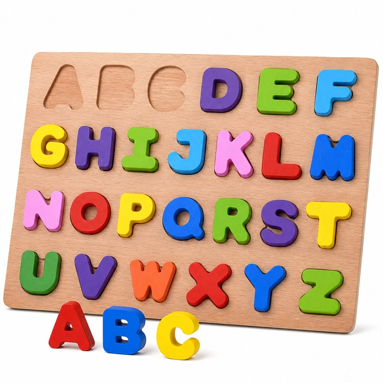 Dřevěné puzzle abeceda – barevná písmenka (26 dílků)