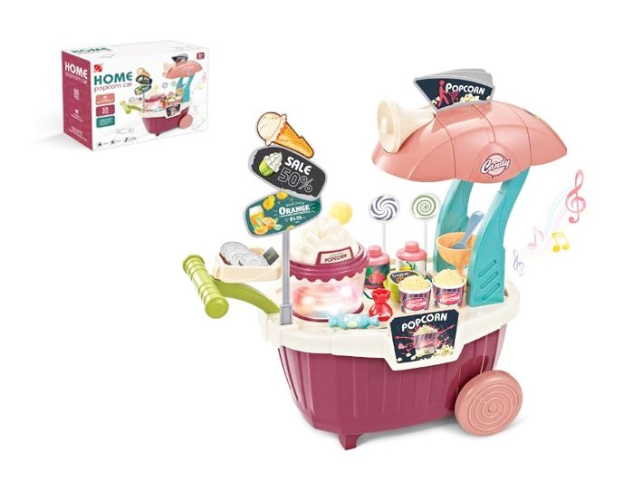 Barevný vozík na popcorn se sladkostmi – dětská sada 55 ks