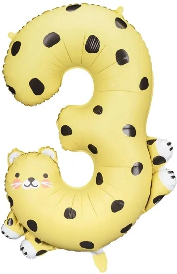 PartyDeco Balónek fóliový číslo 3 Gepard 68 x 98 cm
