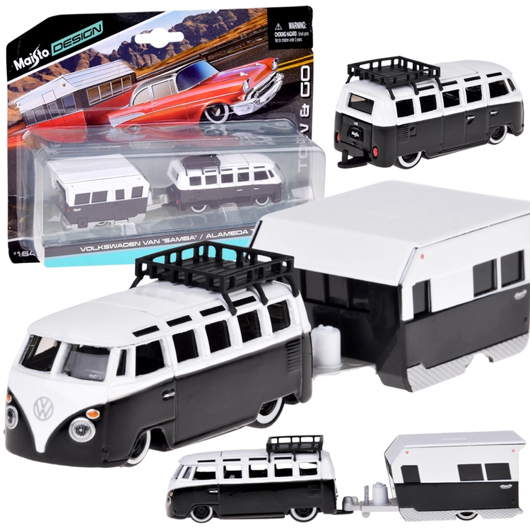 Maisto kovový model VOLKSWAGEN Van Samba s karavanem 1:64