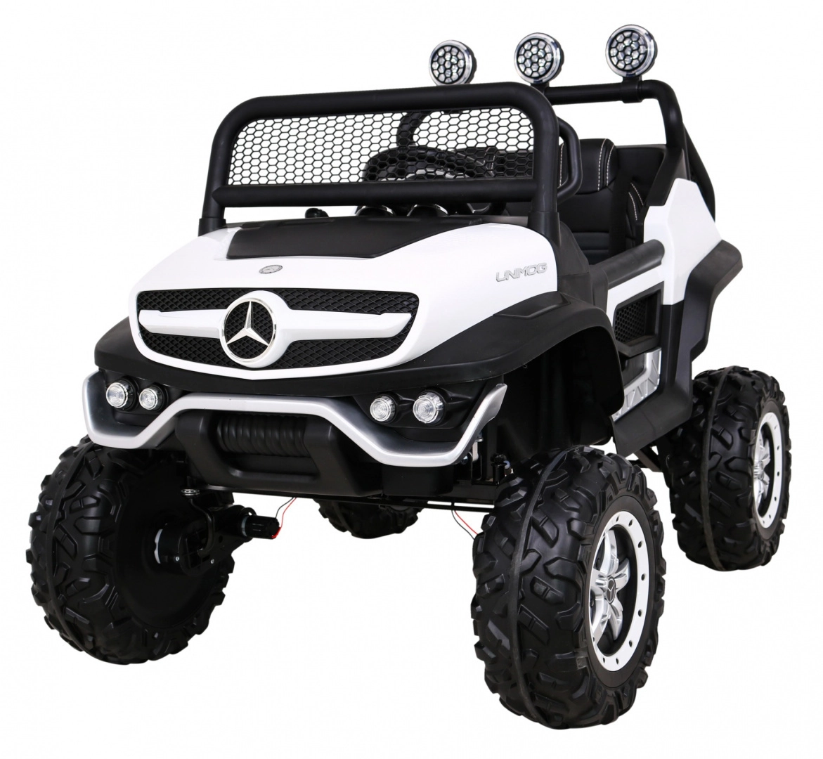 Levně Mercedes‑Benz Unimog pro děti 4x4 s dálkovým ovládáním, LED a MP3 – bílý