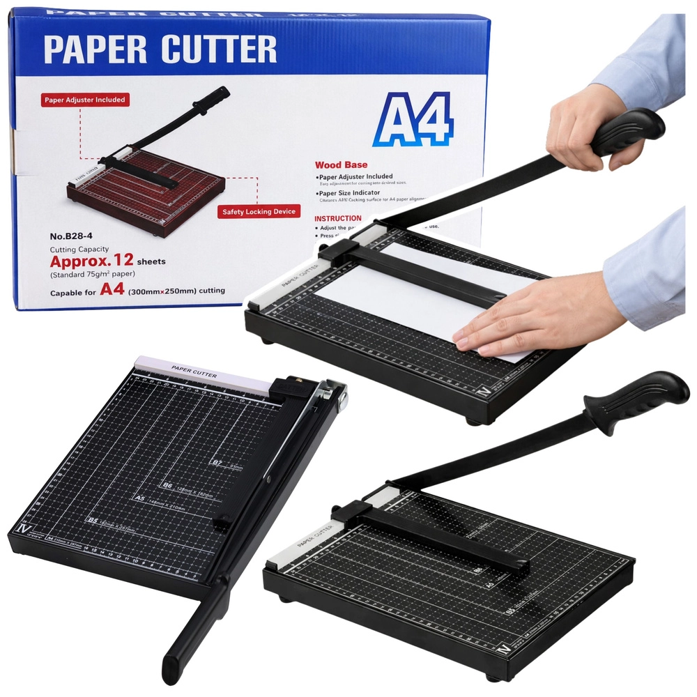 Kancelářská gilotina na papír A4, kovová, černá