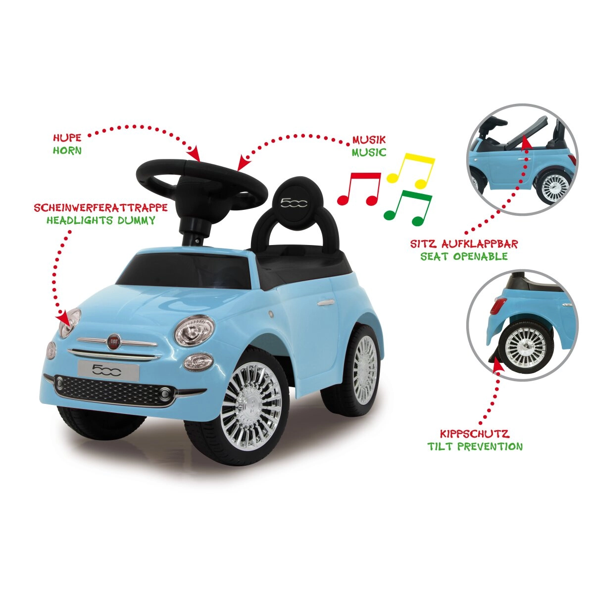 Jamara odstrkovadlo Fiat 500 2v1 modré