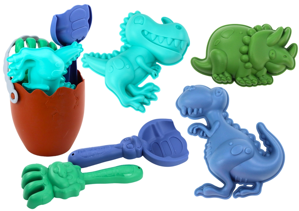 Lean Toys Dinosaurs Sand Set Bucket Egg Rake Spatula Molds