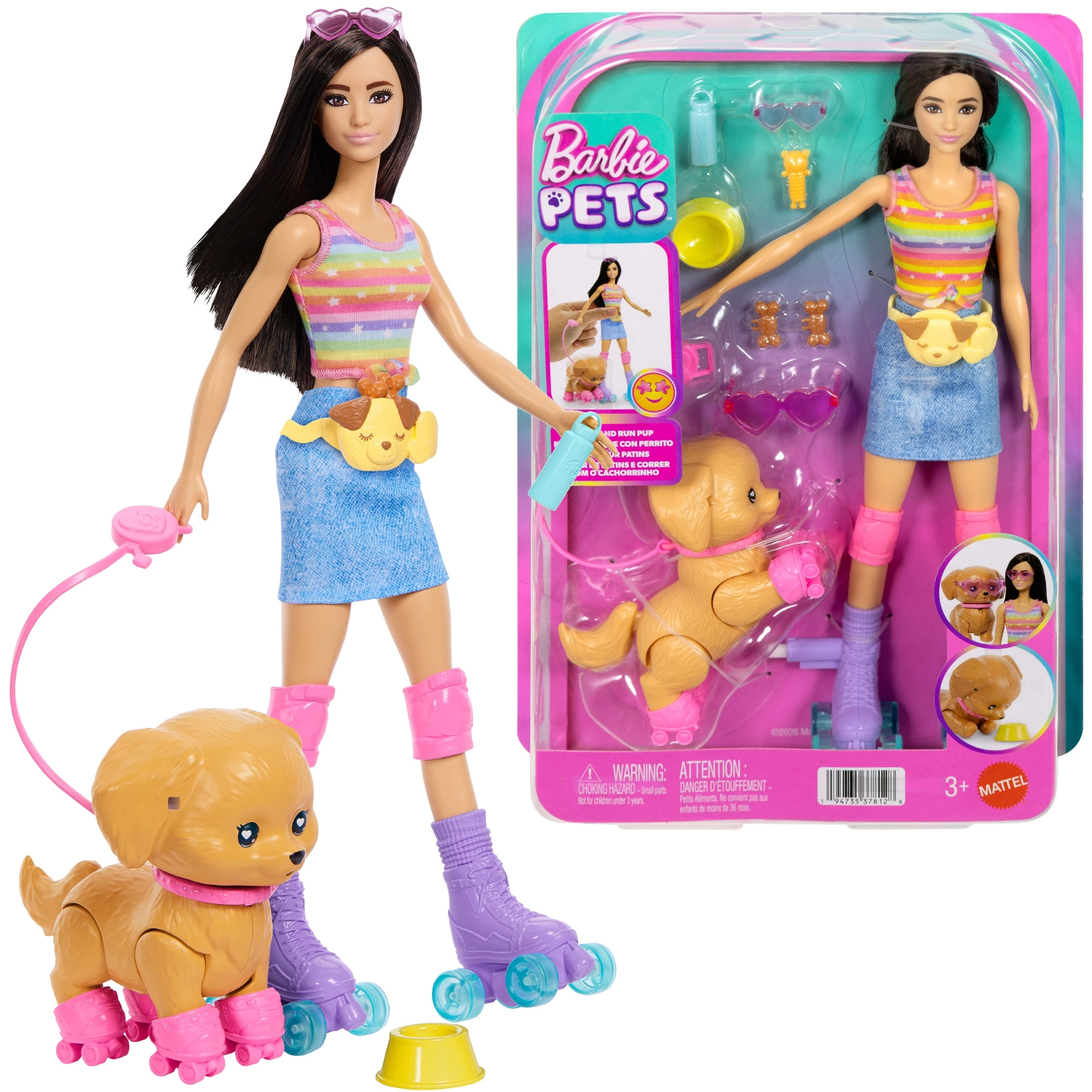 Barbie Pets – lalka na kolečkových bruslích se štěnětem a doplňky