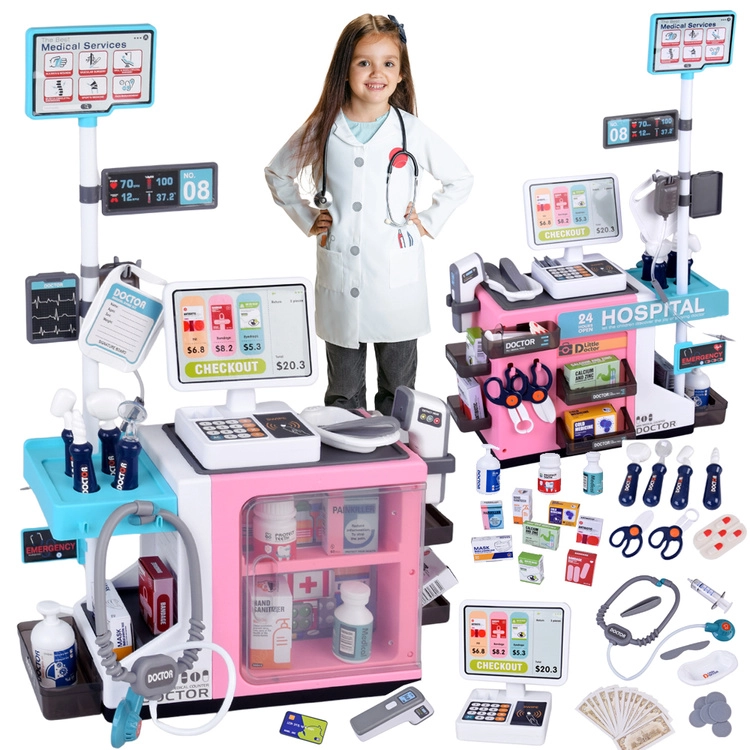 dětská lékařská klinika s pokladnou a lékárnou – interaktivní set pro malé doktory