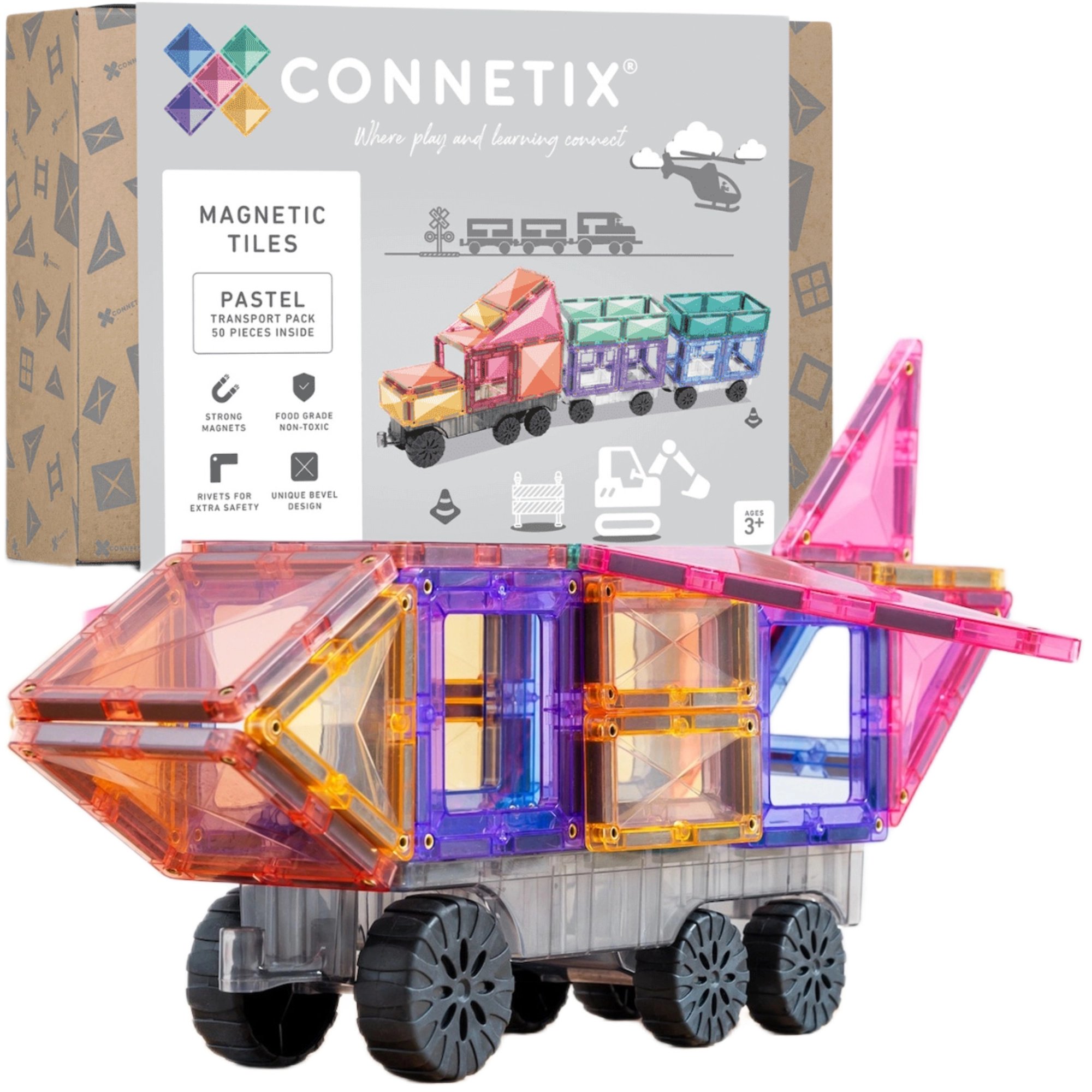 Connetix Pastel Transport Pack magnetické stavebnice 50 dílů