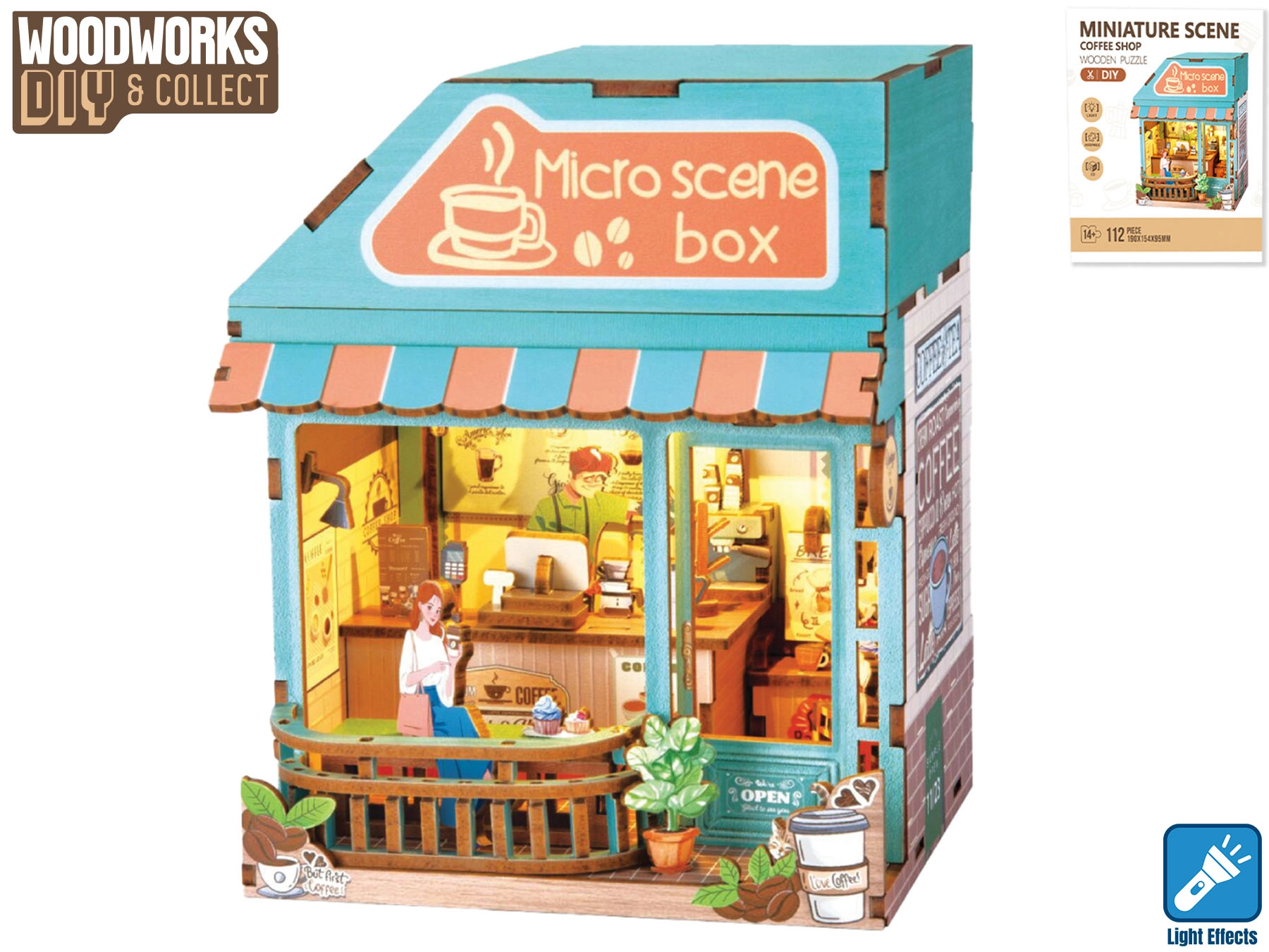 Woodworks dřevěná stavebnice kavárna se světlem