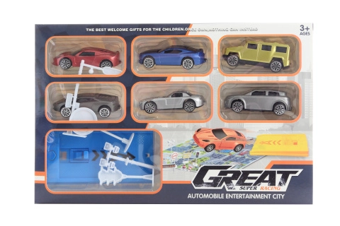 Sada vystřelovacích autíček se značkami a dráhou