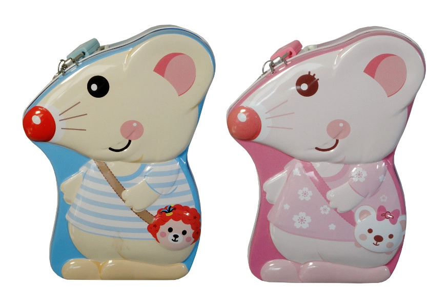 Kasička myška – barevná kovová pokladnička pro děti