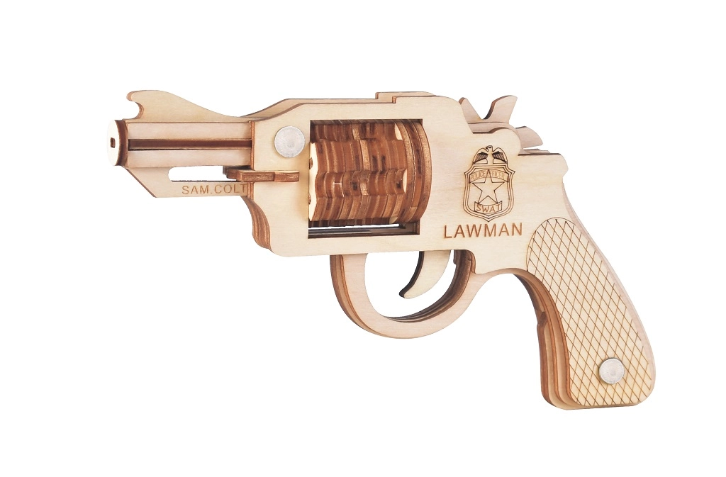 Levně Woodcraft dřevěné 3D puzzle revolver na gumičky Colt