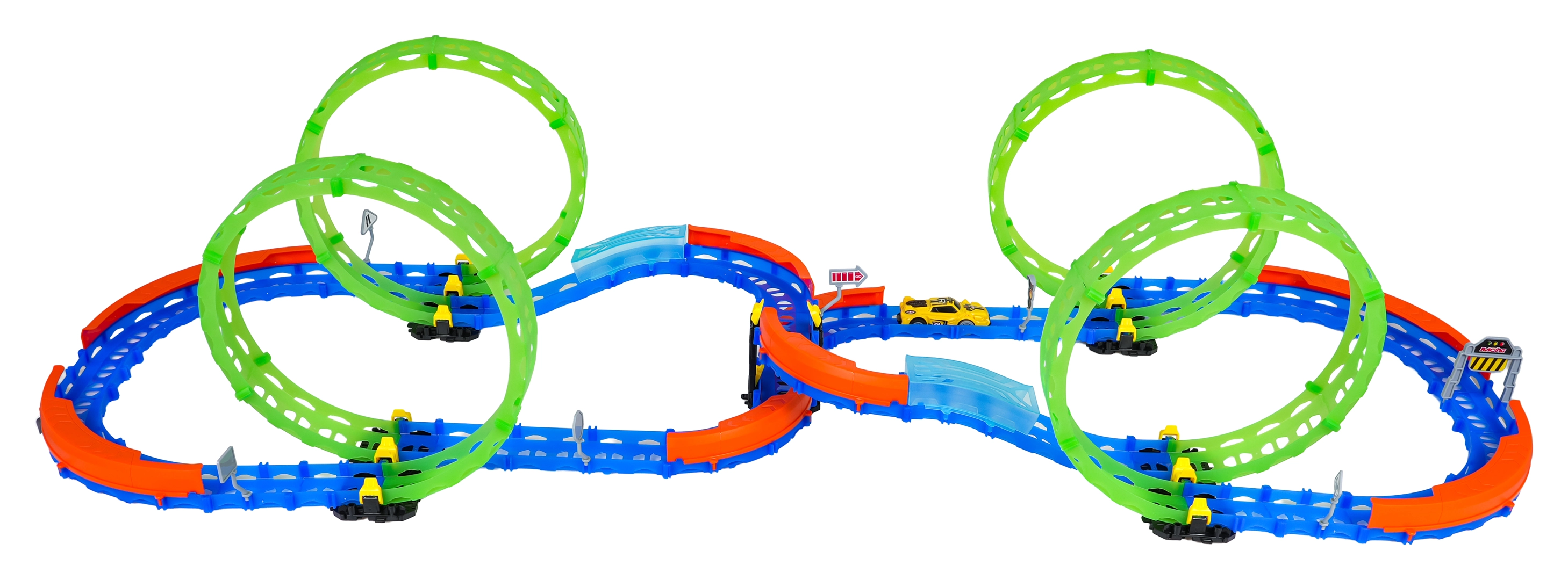 Svítící závodní dráha pro auta, 86 dílů