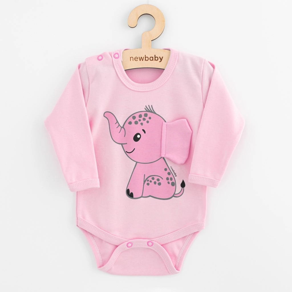 Levně Kojenecké body s dlouhým rukávem NEW BABY Happy Elephant růžové