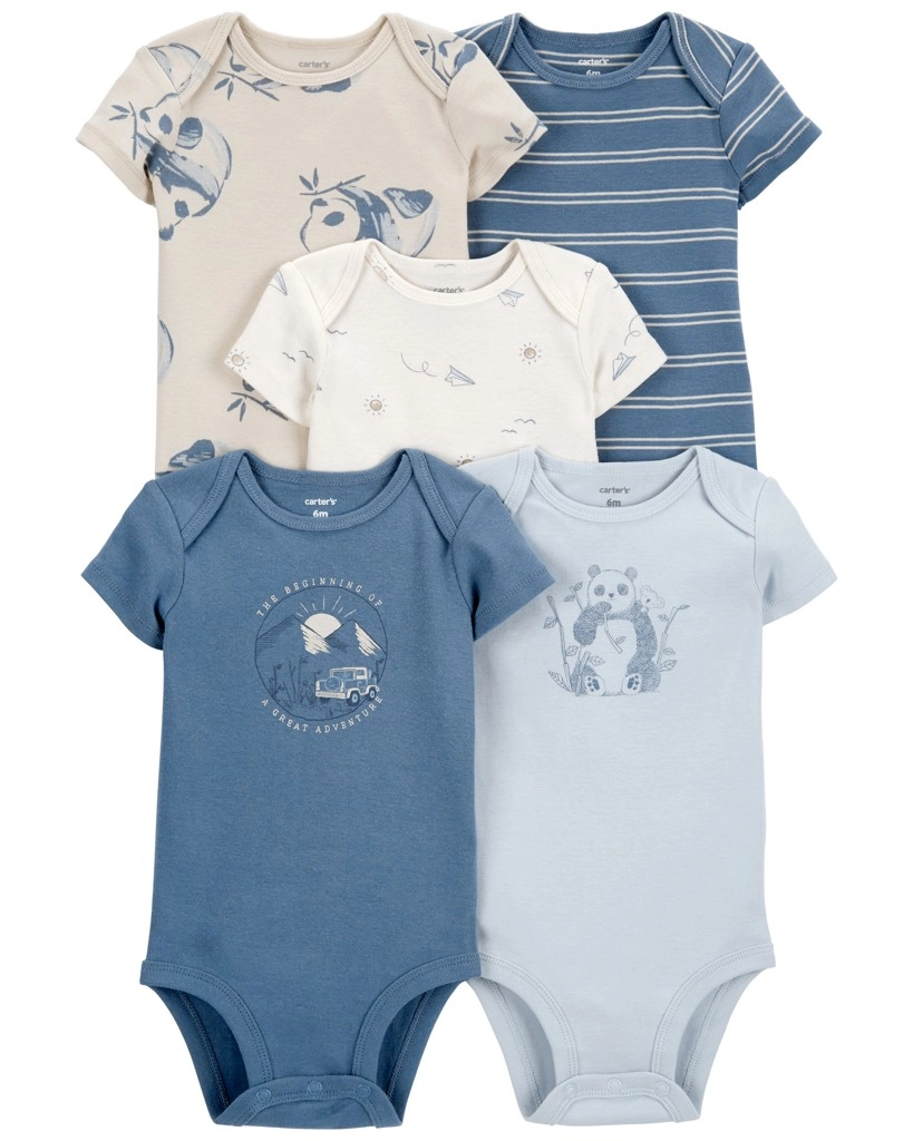Levně CARTER'S Body krátký rukáv Blue Panda Airplane kluk 5ks
