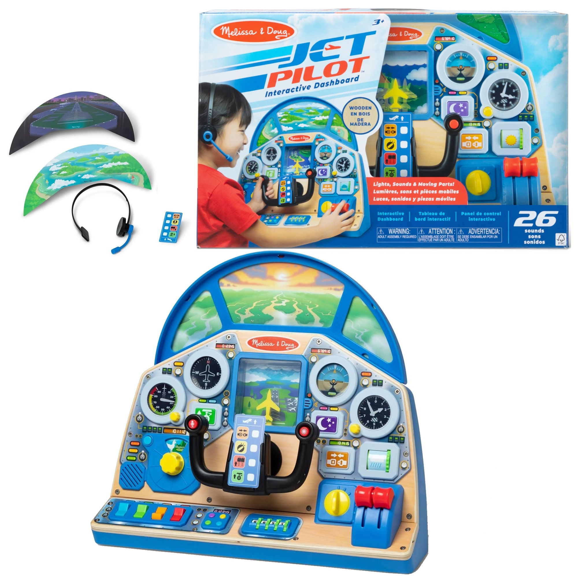 Melissa & Doug interaktivní pilotní kokpit – dřevěný ovládací panel letadla