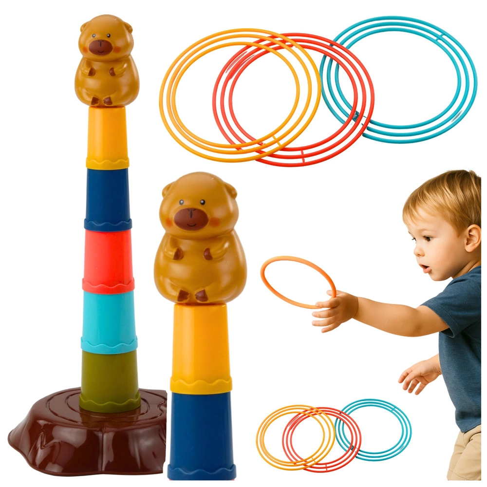 Dětská házecí hra s kroužky kapybara – 5úrovňová věž