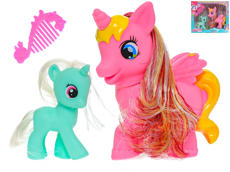 Jednorožec s mládětem a hřebínkem – sada hraček pro děti