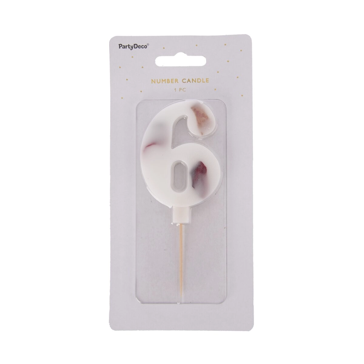 Dortová svíčka květ s číslem 6 bílá 8 cm