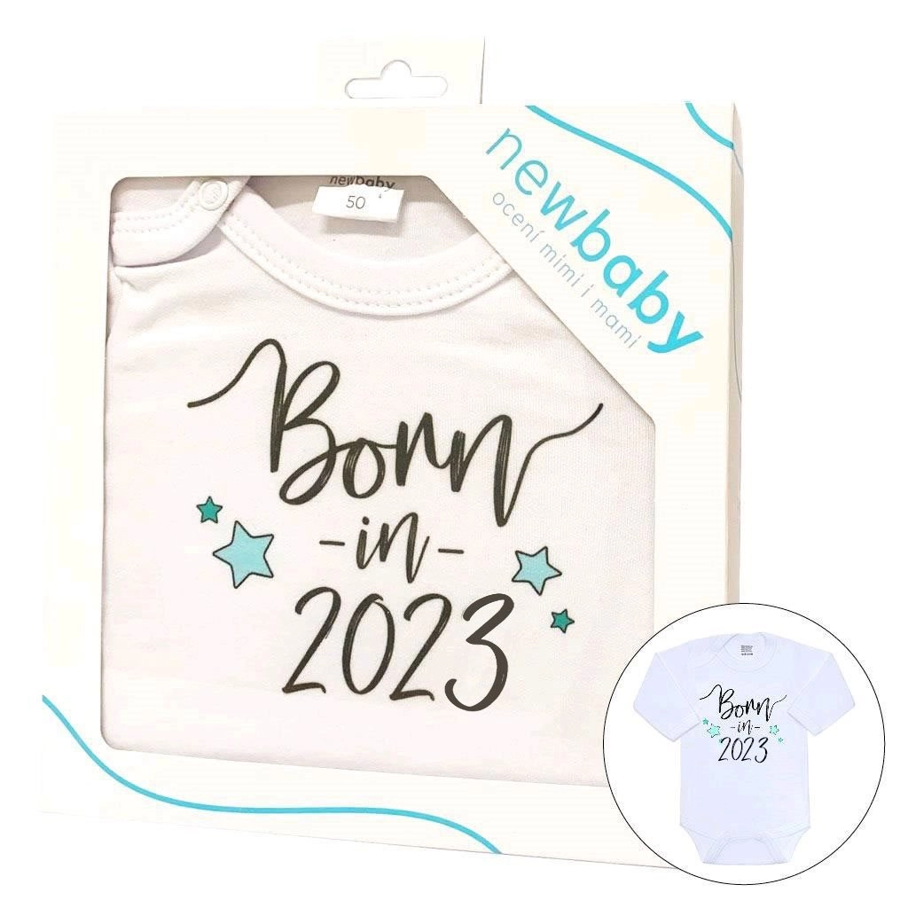 Kojenecké body s potiskem Born in 2023 – dárkové balení