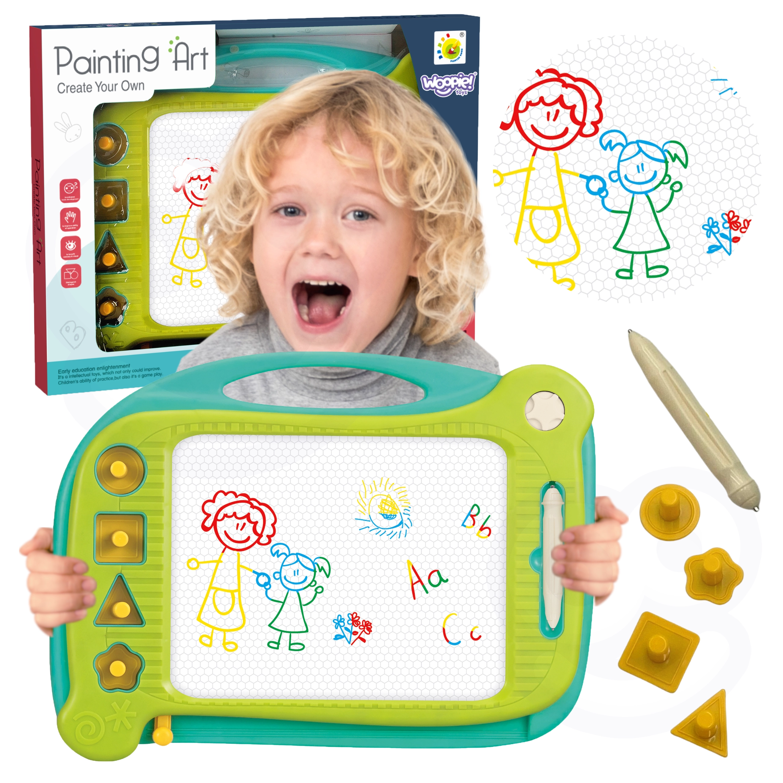 Kreslící magnetická tabulka s razítky WOOPIE