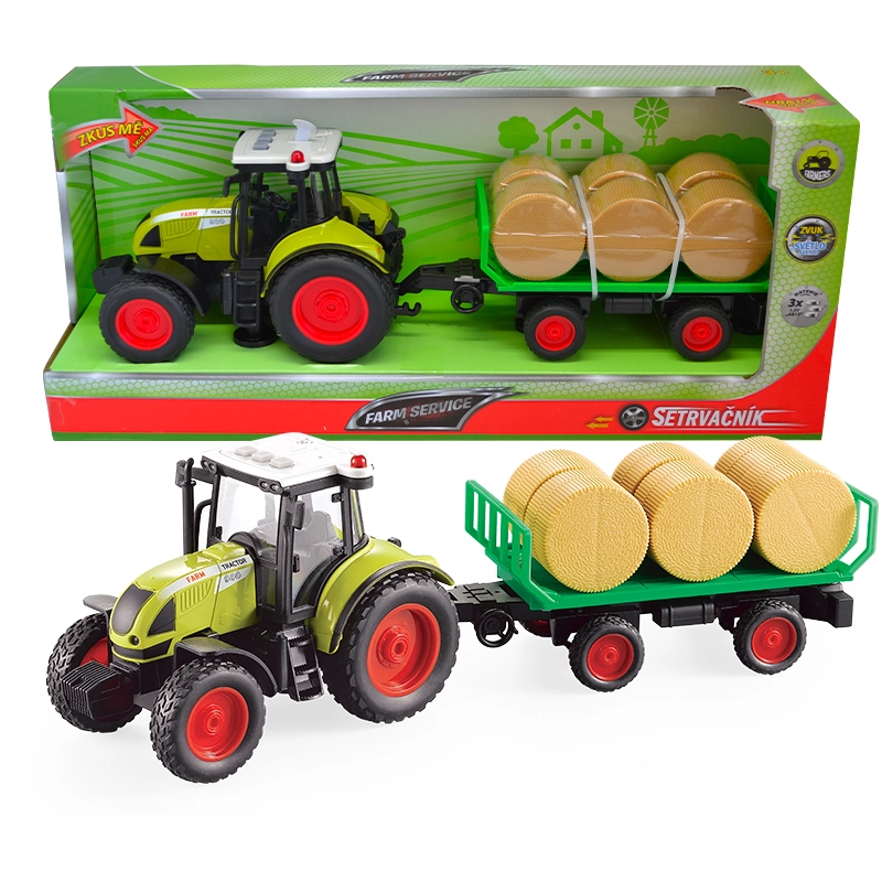 Levně FARM SERVICE traktor s valníkem a balíky slámy 1:16