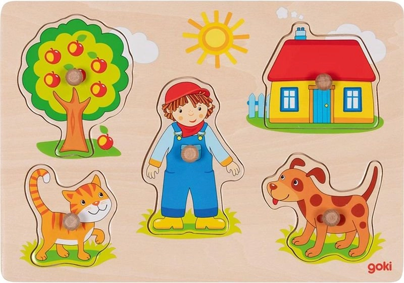 Puzzle vkládací - Pejsek a kočička, 5ks (Goki)