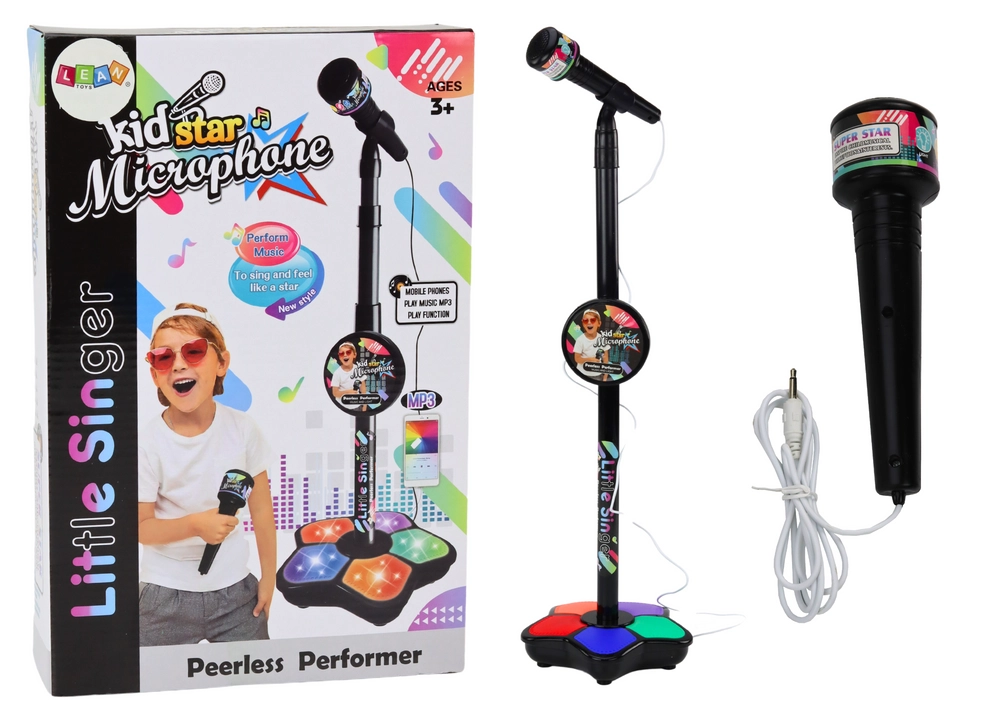 LEAN Toys Mikrofon se stojánkem pro děti nastavitelný černý