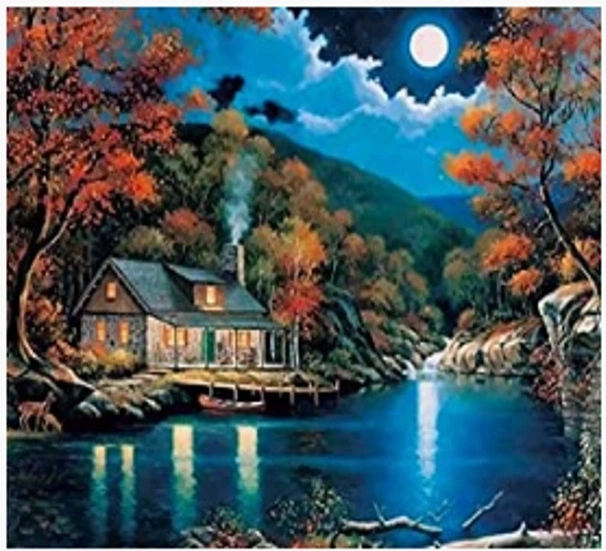 Norimpex Malování podle čísel Dům u jezera v noci 40 × 50 cm