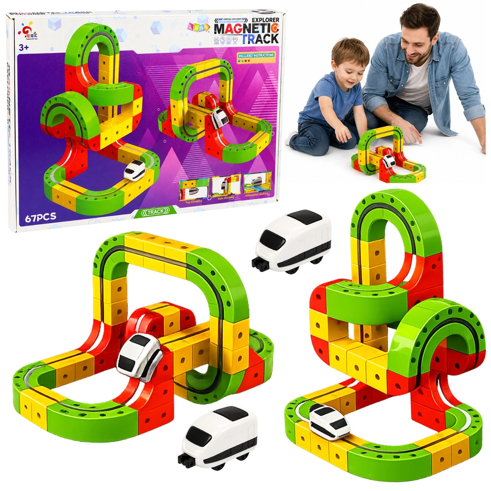Magnetická stavebnice dráhy s elektrickým vláčkem 3D (67 dílů)