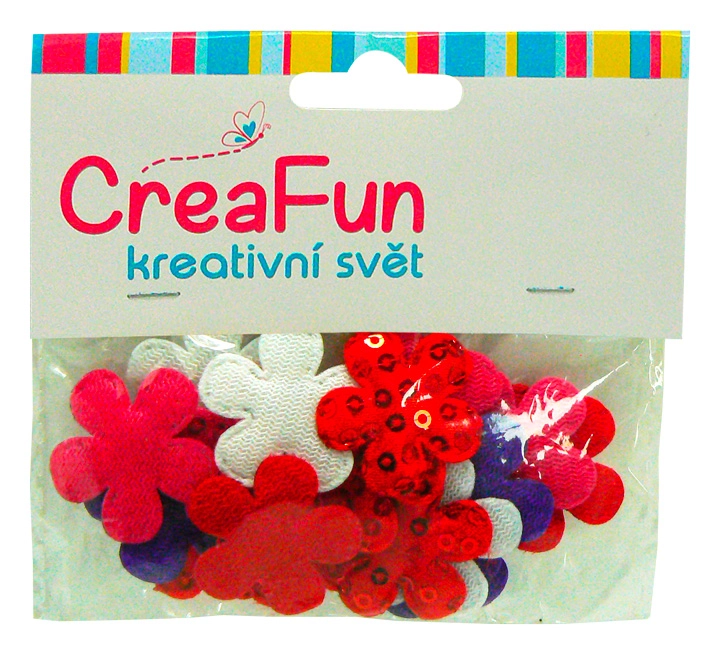 Textilní květiny s flitry, mix barev, 28 mm, 20 ks