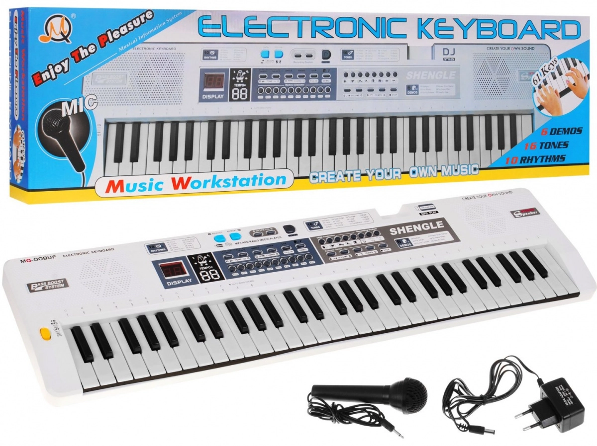 Levně Bílý dětský klávesový set s mikrofonem, nahráváním a stereo reproduktory