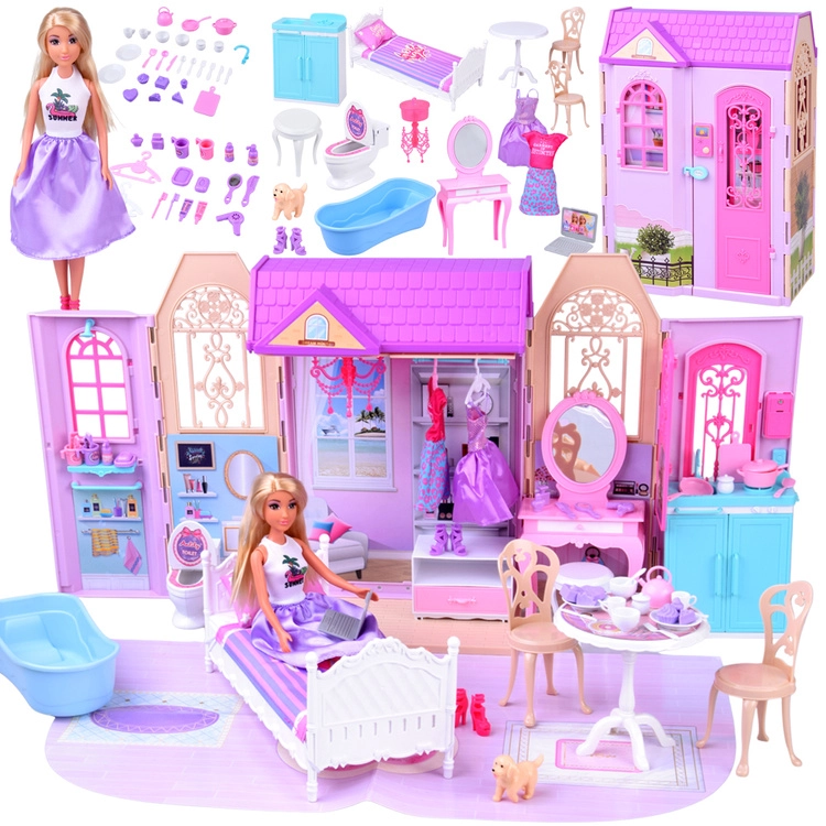 Skládací domeček pro panenky s kufříkem a panenkou ANLILY