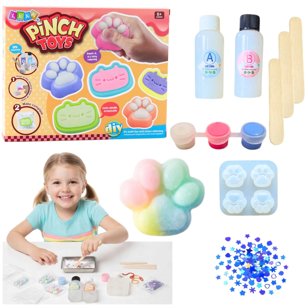 Levně Kreativní DIY sada na výrobu antistresových squishy – kočičí tlapka, 44 dílů
