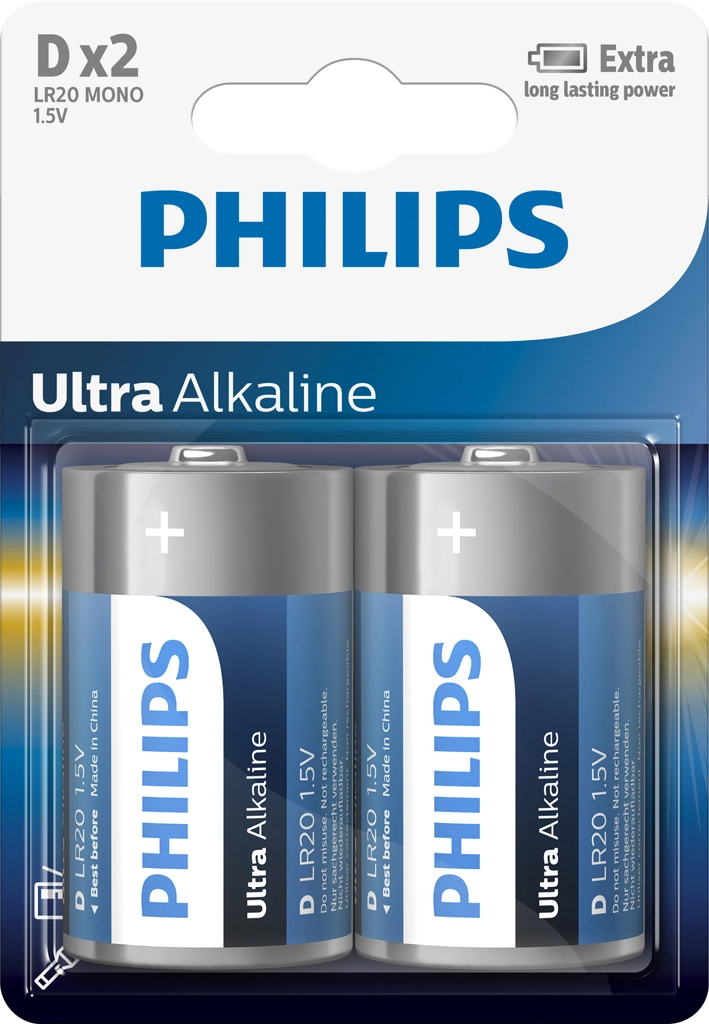 Philips Ultra Alkaline baterie D (LR20), 1,5 V – 2 ks