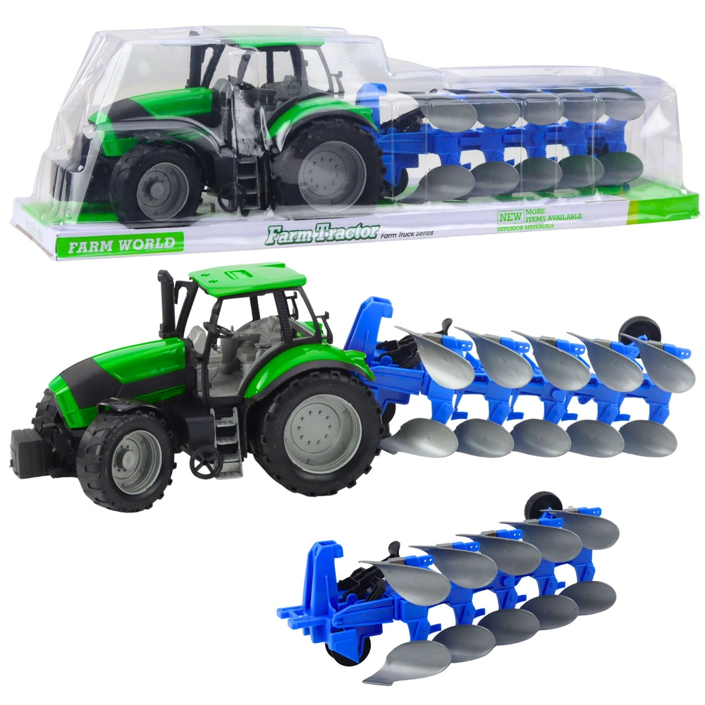 Traktor s pluhem zelený 50 cm