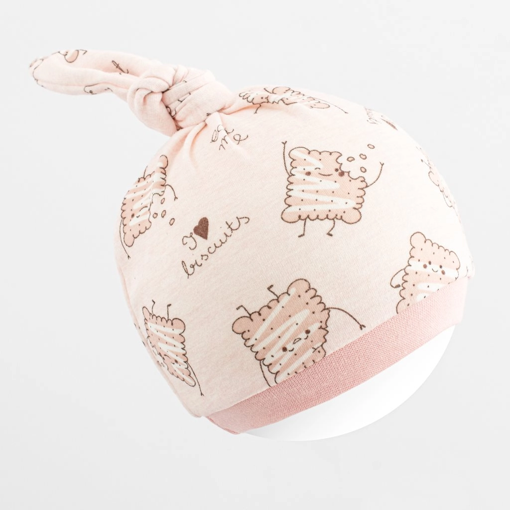 Kojenecká bavlněná čepička s uzlíkem růžová NEW BABY Biscuits