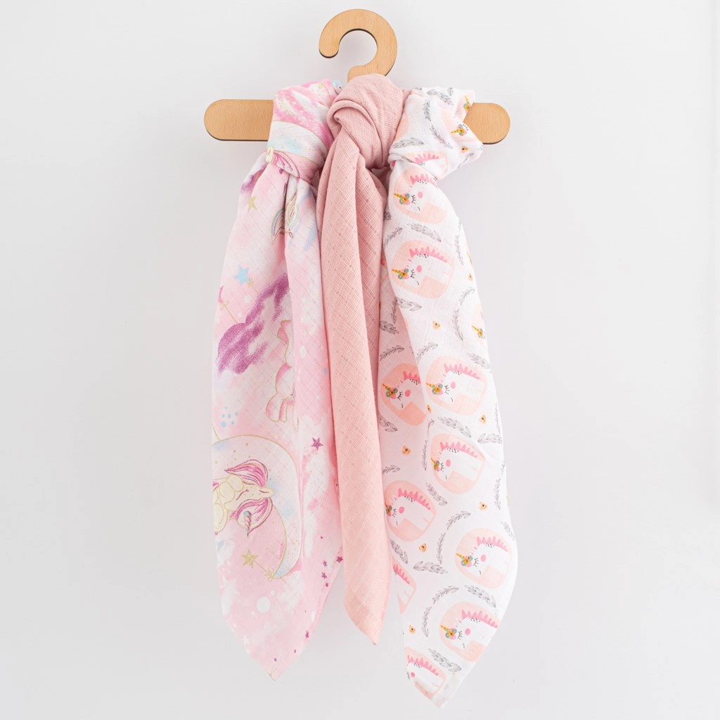 bavlněné pleny s potiskem new baby 70 × 80 cm, sada 3 ks pro holčičky