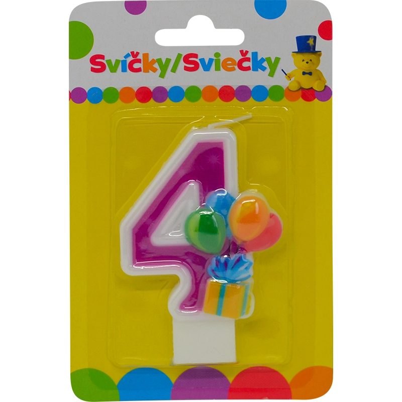 Narozeninová svíčka číslo 4 s balónky