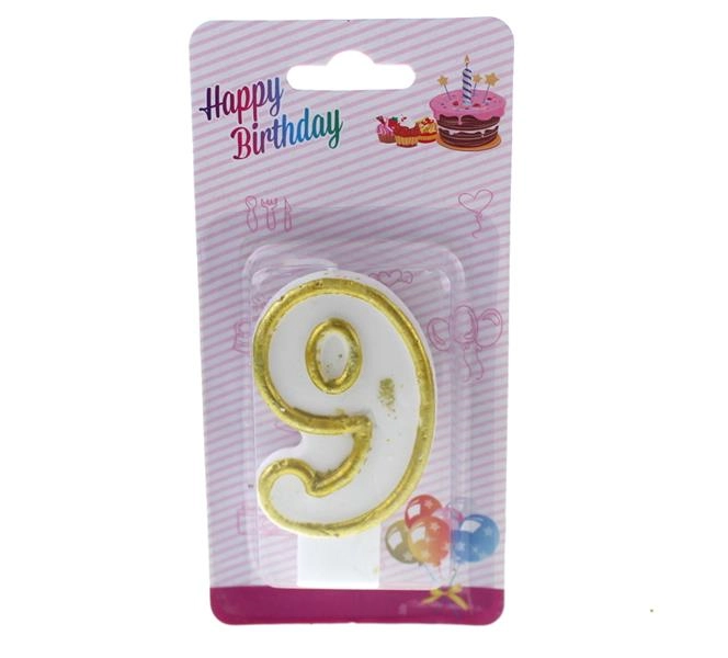 Bílo-zlatá třpytivá dortová svíčka – Číslo 9