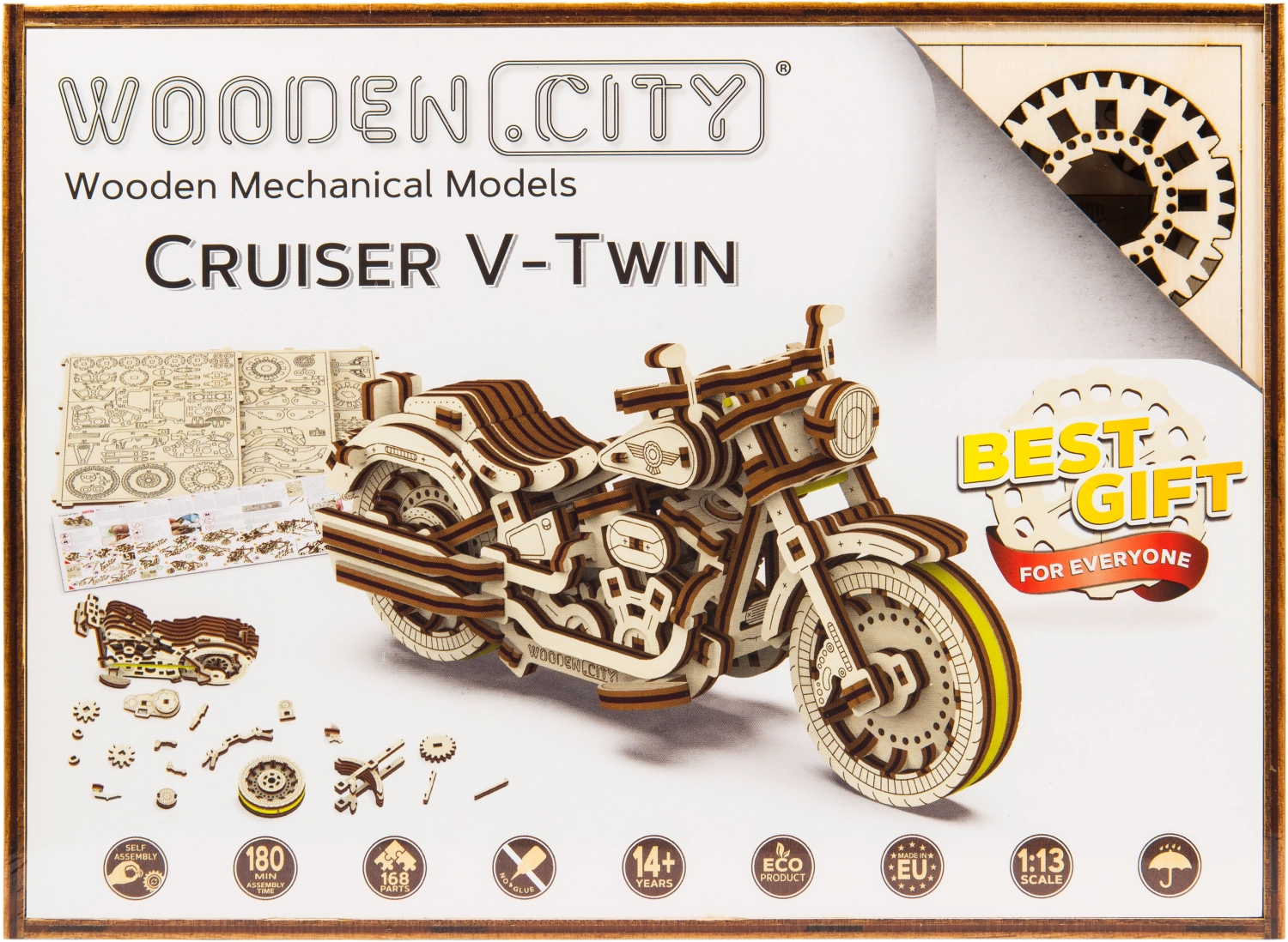 Dřevěné 3D puzzle motocykl Cruiser V‑Twin WOODEN CITY (168 dílků)