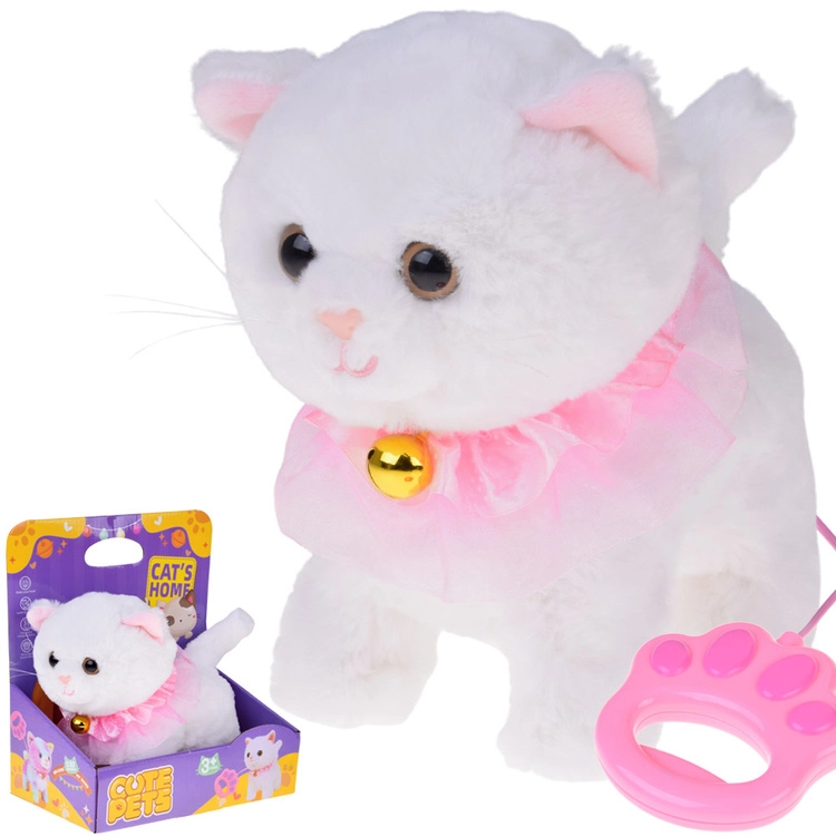 Interaktivní plyšový koťátko na vodítku, chodí, mňouká a vrtí ocáskem
