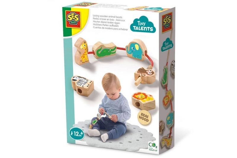 SES Creative Tiny Talents dřevěná šněrovací zvířátka