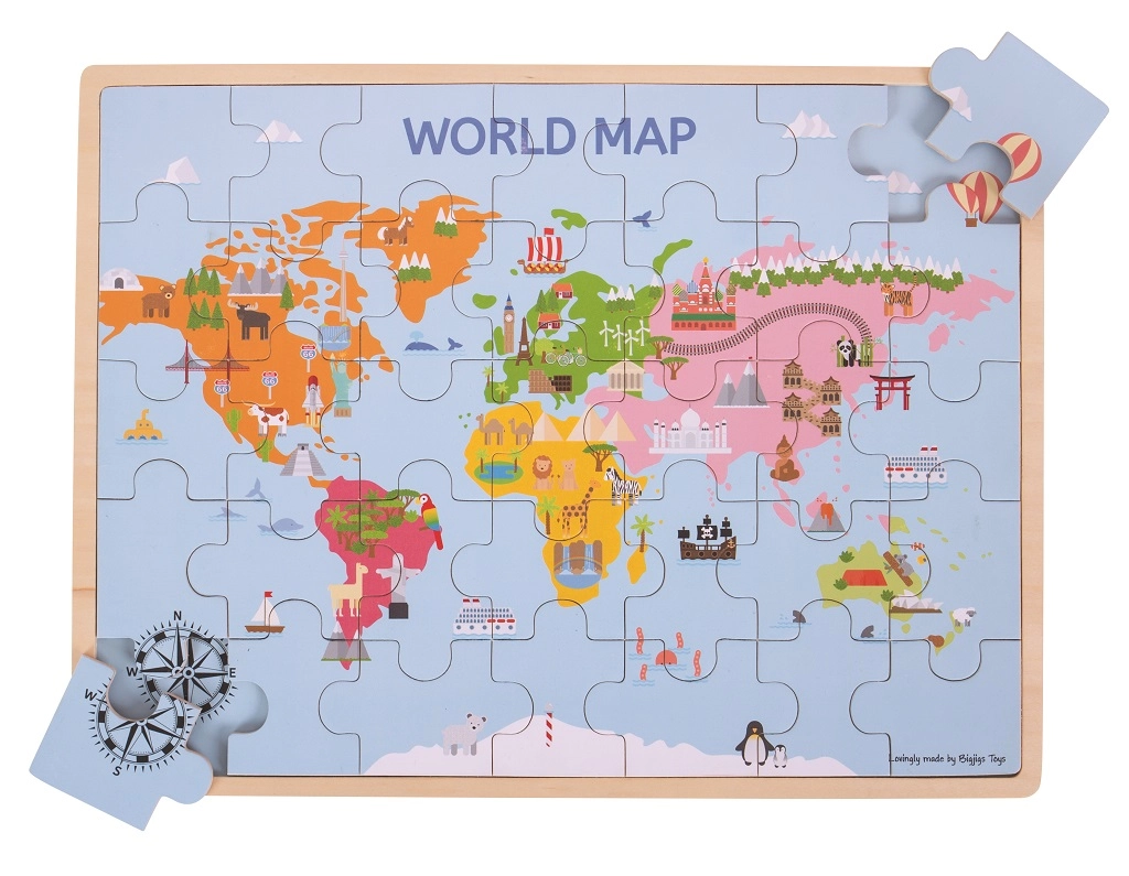 Bigjigs Dřevěné Mapa světa 35 dílků