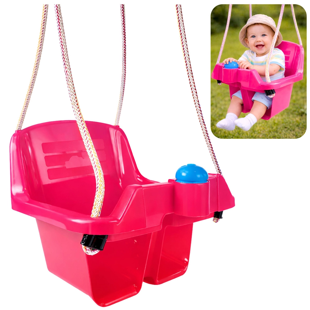 Růžová kojenecká houpačka s kbelíkovým sedákem