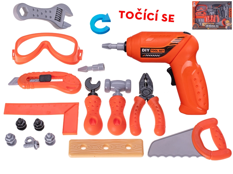 Dětská sada nářadí s bateriovou vrtačkou 17 cm, 16 dílů