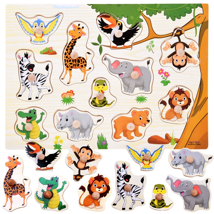 Dřevěné vkládací puzzle džungle s úchyty, 11 dílků