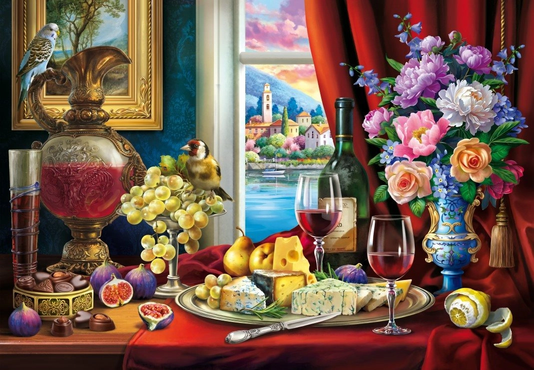 Puzzle Zátiší s vínem 1000 dílků