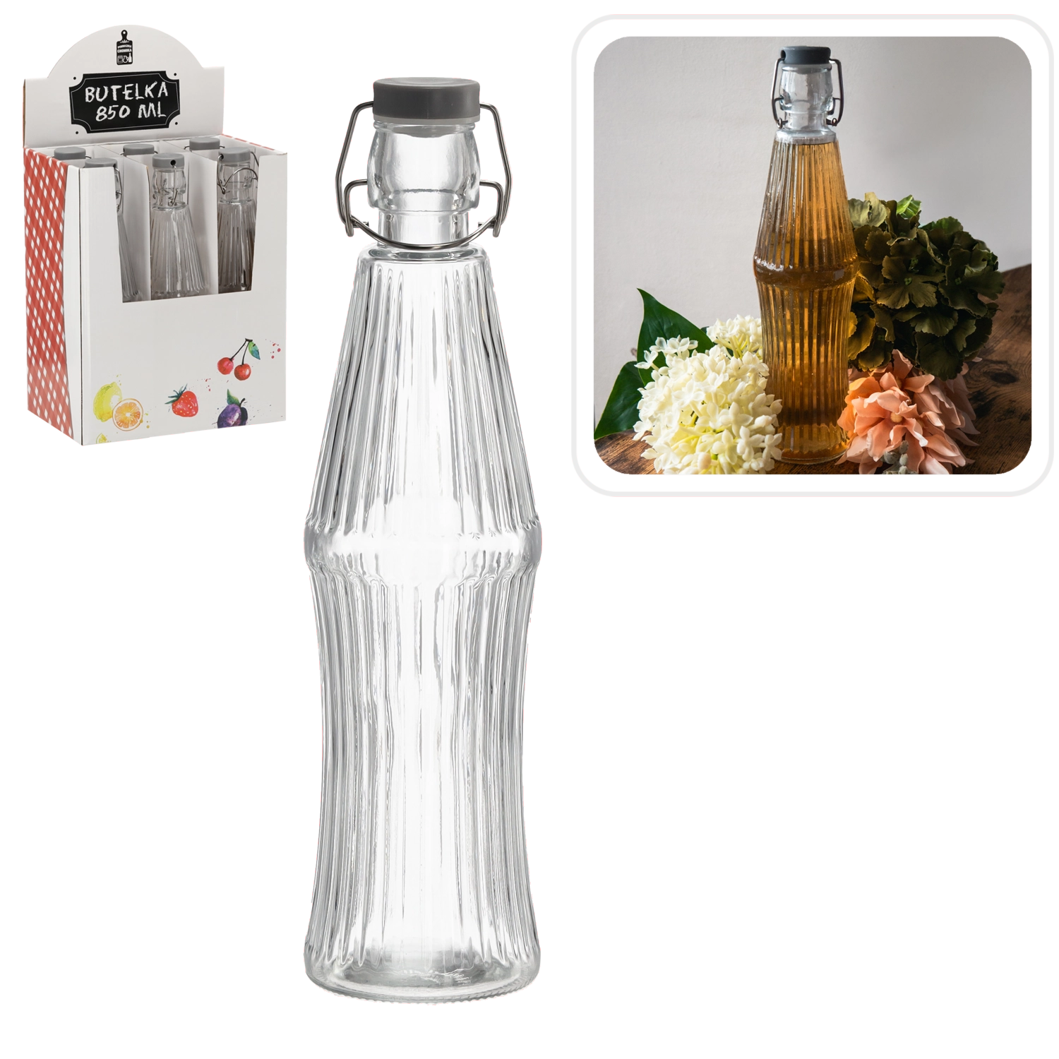 Skleněná láhev 850 ml s mechanickým uzávěrem