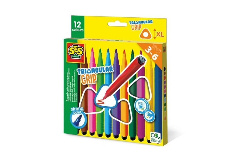 SES Creative trojhranné fixy s ergonomickým úchopem, 12 barev