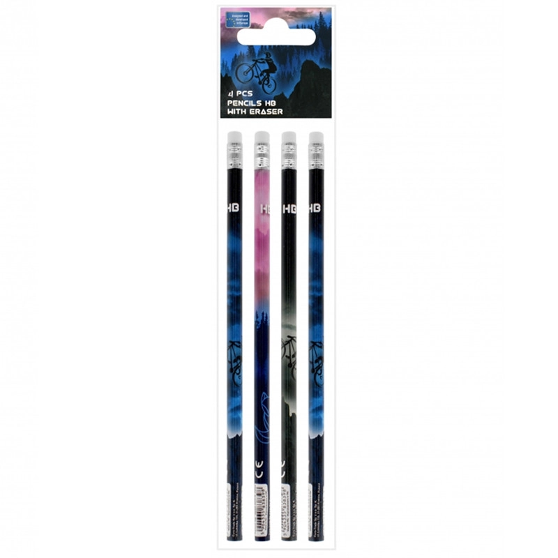 tužky bicycle s gumou 4 ks hb 19 cm